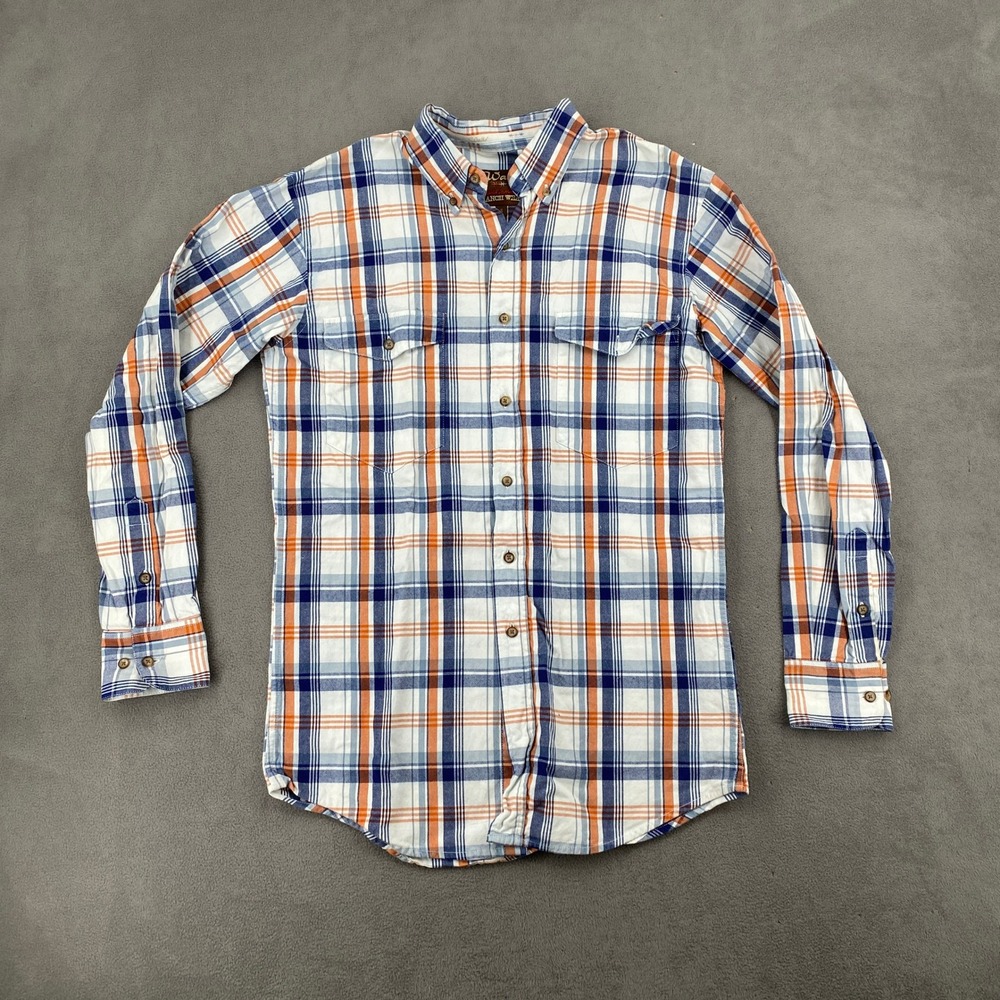 Walls Authentic Ranch Wear Sz Small Blue Orange Plaid Western Button Down Shirt